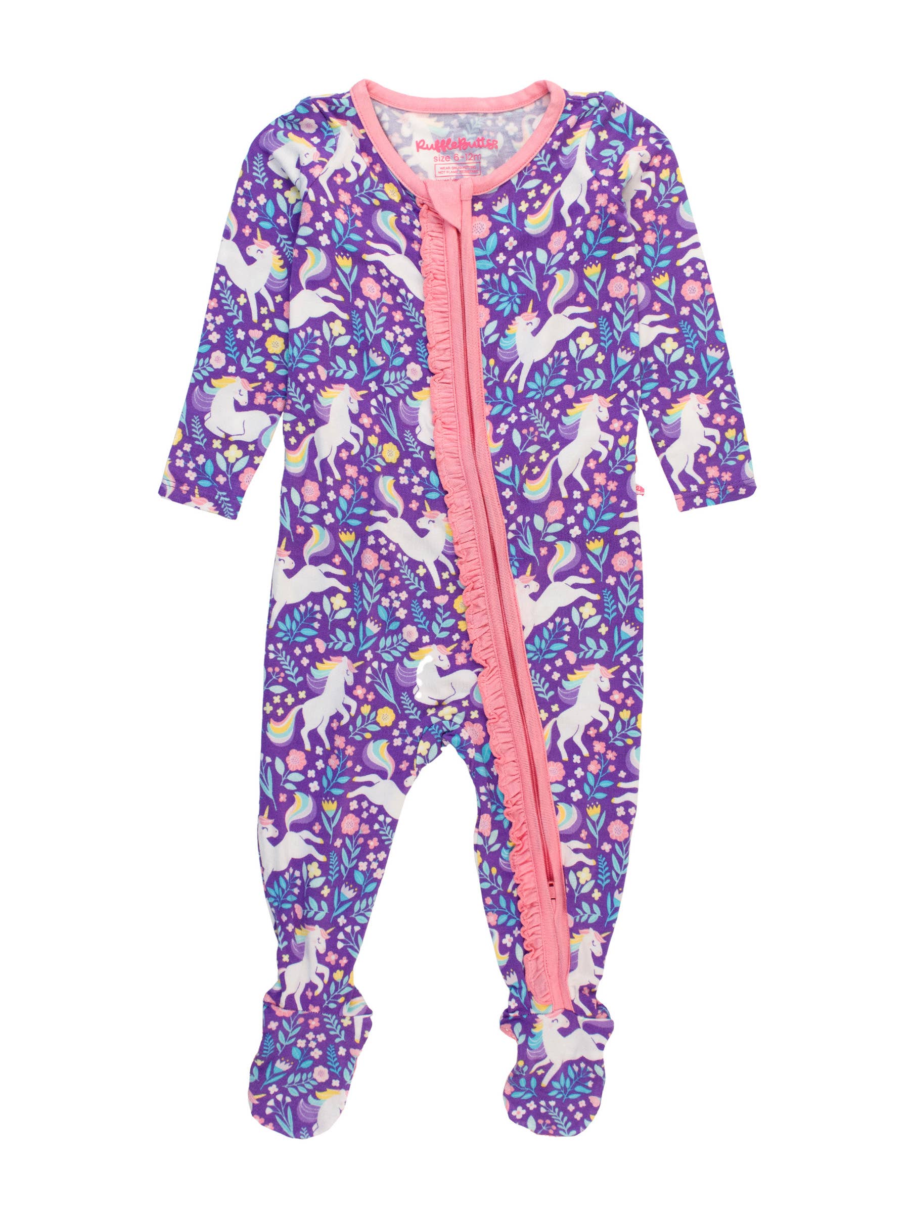 Baby Girls Unicorn Meadow Bamboo Viscose Footed Ruffle One Piece Pajama