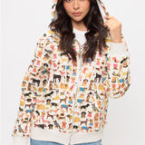 Colorful Dog Breeds Print Zip Up Hoodie