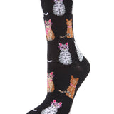 MeMoi Studious Cats Bamboo Blend Crew Socks