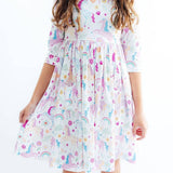 Rainbow Vibes 3/4 Sleeve Pocket Twirl Dress