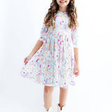 Rainbow Vibes 3/4 Sleeve Pocket Twirl Dress