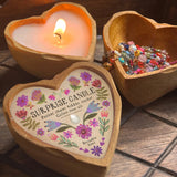 Wooden Heart Surprise Candle - Folk Flower