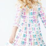 Big Sister 3/4 Sleeve Pocket Twirl Dress