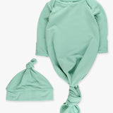 SoftSnooze™ Baby Cotton Modal Sage Knotted Sleep Gown & Hat Set