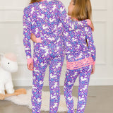 Girls Unicorn Meadow Bamboo Viscose Ruffle Long Sleeve Pajama Set