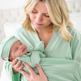 SoftSnooze™ Baby Cotton Modal Sage Knotted Sleep Gown & Hat Set
