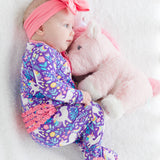 Baby Girls Unicorn Meadow Bamboo Viscose Footed Ruffle One Piece Pajama