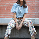 Washed Floral Denim Twill Pants