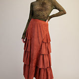 Tiered Side Suede maxi Skirt