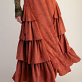 Tiered Side Suede maxi Skirt