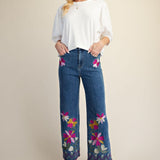 Stretch Denim Floral Embroidered Jeans