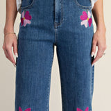 Stretch Denim Floral Embroidered Jeans