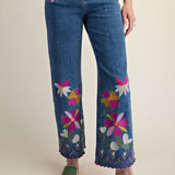 Stretch Denim Floral Embroidered Jeans