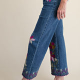 Stretch Denim Floral Embroidered Jeans