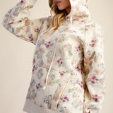 Cream Brushed Terry Floral Hoodie