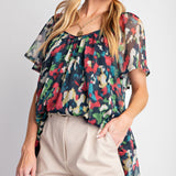 Printed Chiffon Ruffle Blouse