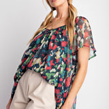 Printed Chiffon Ruffle Blouse