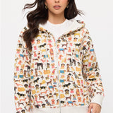 Colorful Dog Breeds Print Zip Up Hoodie