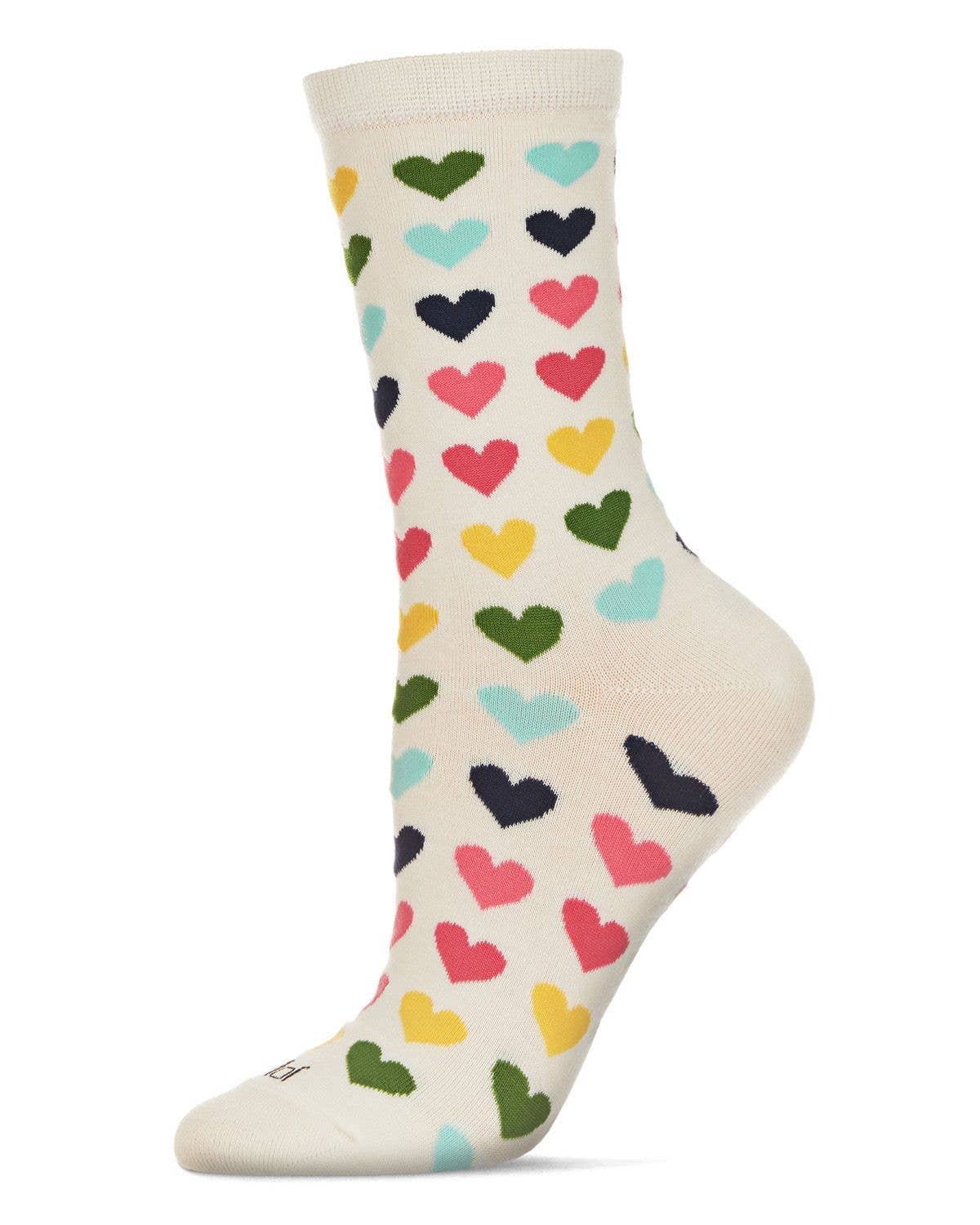 Multicolored Hearts Bamboo Crew Women's Socks