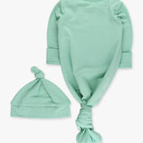 SoftSnooze™ Baby Cotton Modal Sage Knotted Sleep Gown & Hat Set
