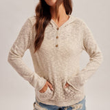 Crochet Back Henley Sweater