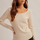 Scoop Neck Ribbed Long Sleeve Top