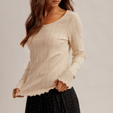 Scoop Neck Ribbed Long Sleeve Top