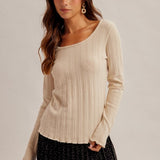 Scoop Neck Ribbed Long Sleeve Top