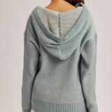 V-neck Dusty Teal Knit Hoodie