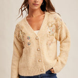 Floral Sequin Button up Sweater