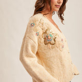 Floral Sequin Button up Sweater