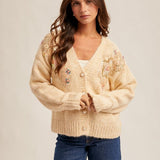 Floral Sequin Button up Sweater