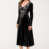 V-NECK VELOUR DRESS - VIRELLE