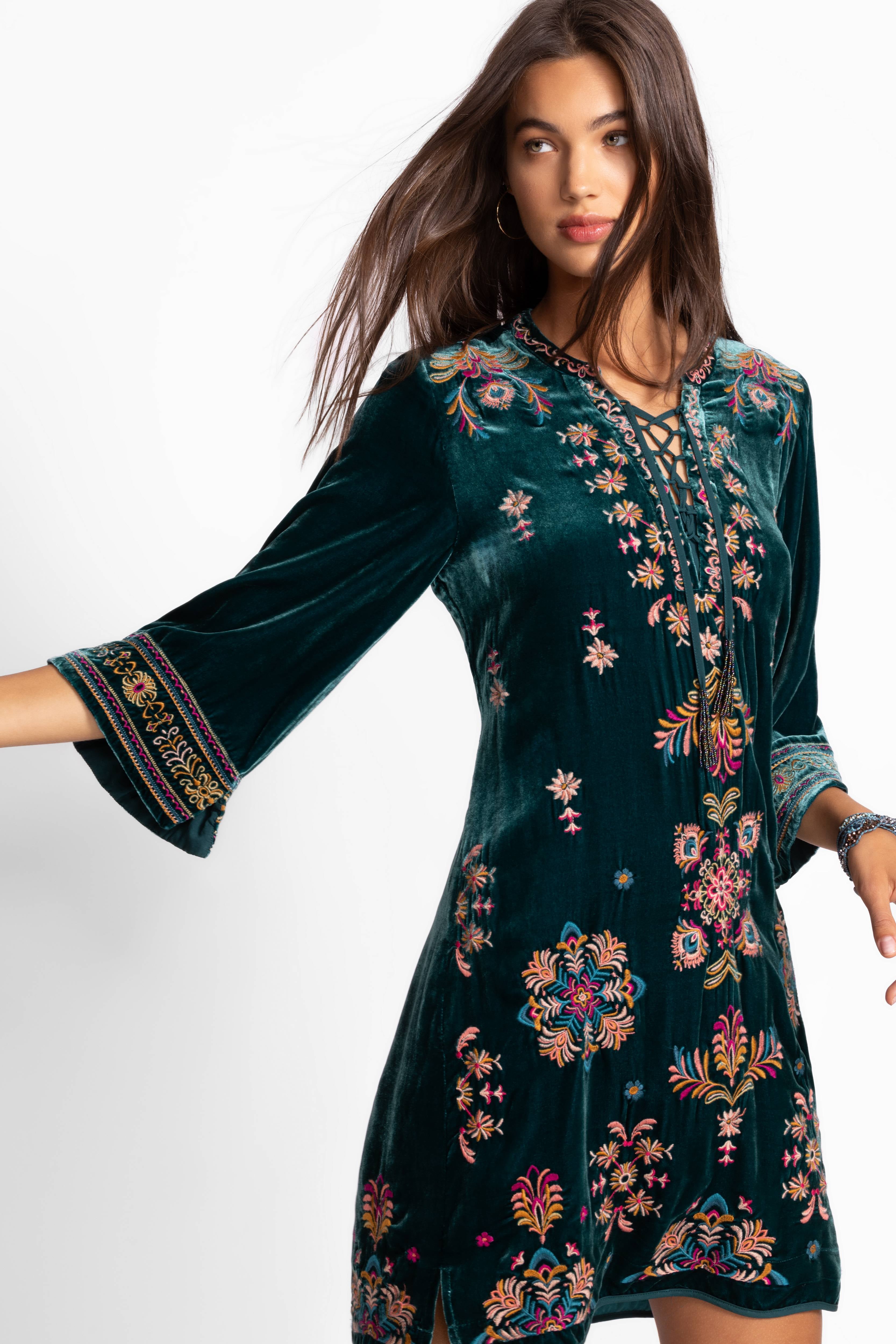 Velvet Tie Front Kimono Dress- Brandi Velvet Tie Front Kimono Dress- Brandi