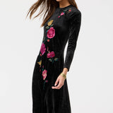 Handkerchief Hem Velour Dress-Rosilia