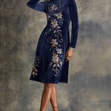 Stretch Velvet Mock Neck Dress-Corinthe