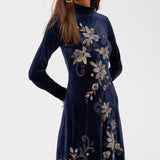 Stretch Velvet Mock Neck Dress-Corinthe