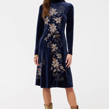 Stretch Velvet Mock Neck Dress-Corinthe