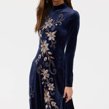 Stretch Velvet Mock Neck Dress-Corinthe