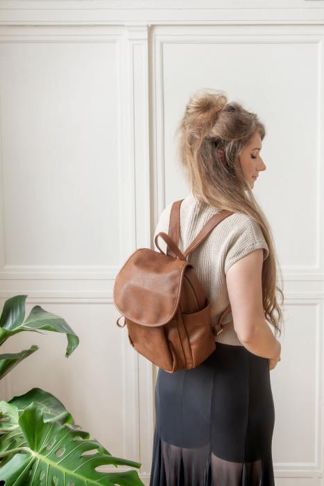 buttery leather backpack Blaire Multi Pocket Secure Backpack, Russet Brown