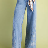 Embroidered Wide Leg Jeans