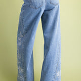 Embroidered Wide Leg Jeans