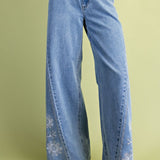 Embroidered Wide Leg Jeans