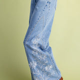 Embroidered Wide Leg Jeans