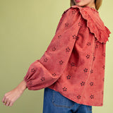 Washed Eyelet Woven Top