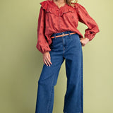 Washed Eyelet Woven Top