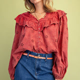 Washed Eyelet Woven Top
