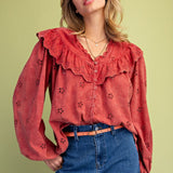 Washed Eyelet Woven Top