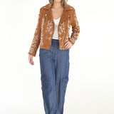 Embroidered Faux Suede Moto Jacket