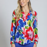 Red and Blue Floral Blouse